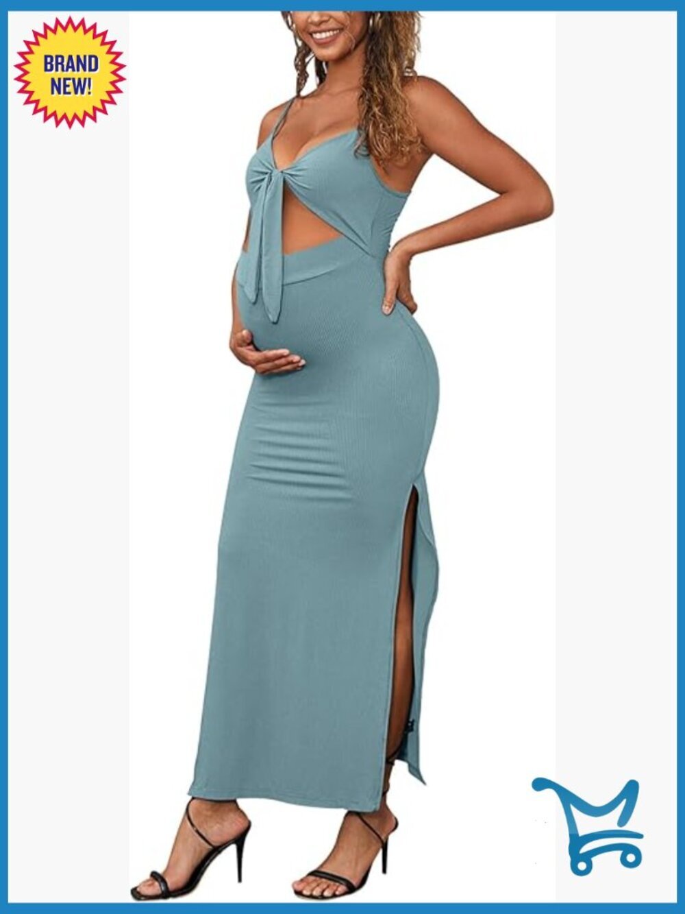 Maternity Bodycon Dress Sleeveless Ribbed Tie Front Side Slit